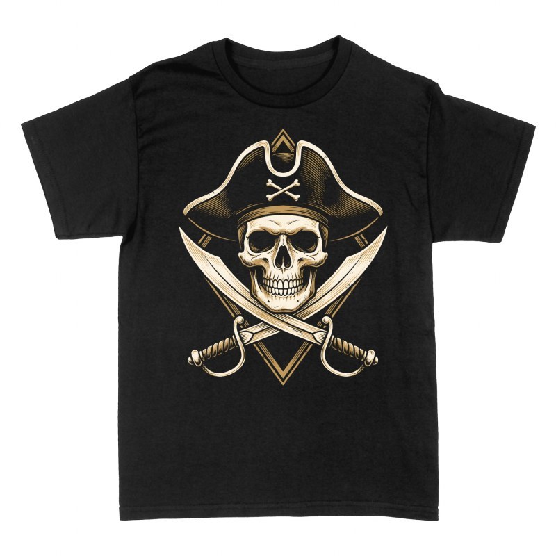 T-shirts: Tricorne Pirate Skull and Crossed Swords