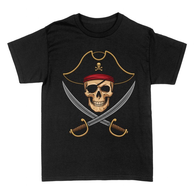 T-shirts: Pirate Skull with Eyepatch and Cutlasses
