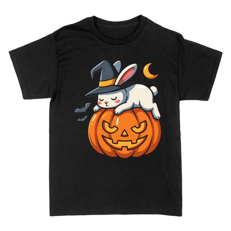T-shirts: Sleeping Bunny on Halloween Pumpkin