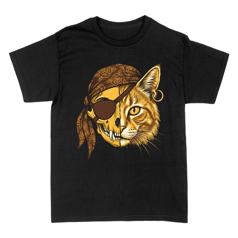 T-shirts: Half Cat Skull Pirate