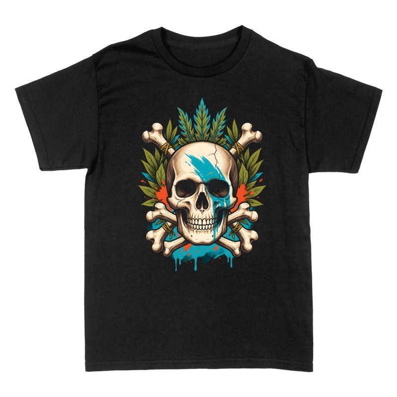 T-shirts: Blue Tribal Pirate Skull Crossbones Leaves