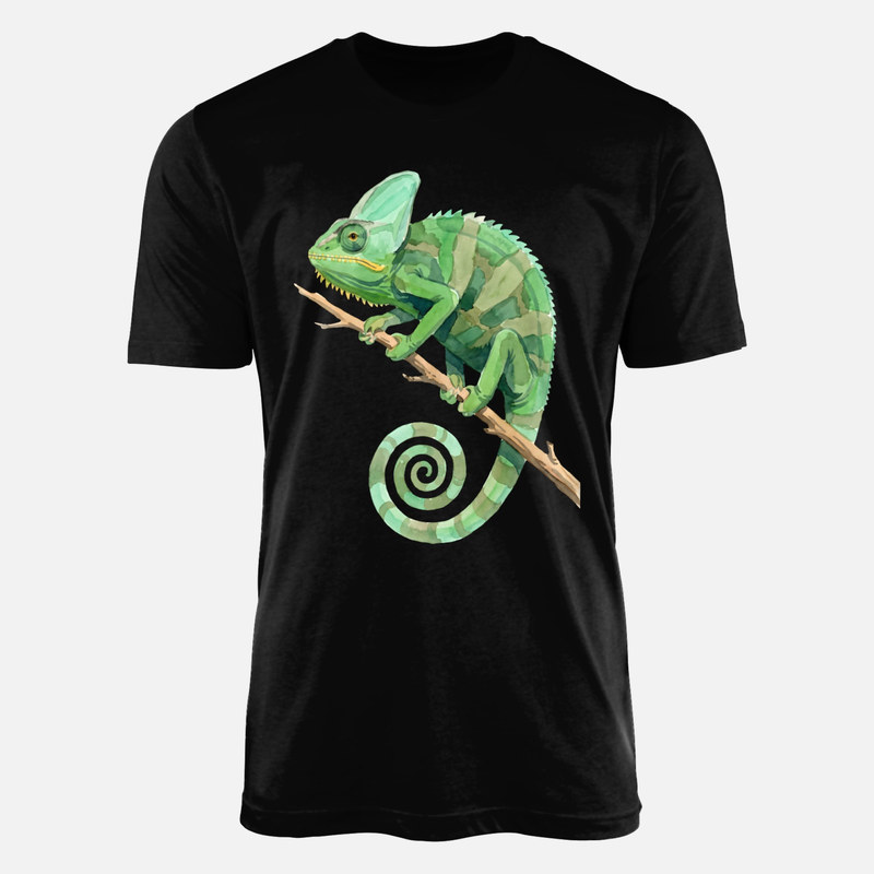 T-shirts: Watercolor Green Chameleon on Branch