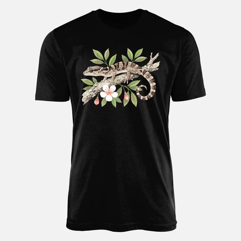 T-shirts: Gecko on Branch with Botanical Flowers
