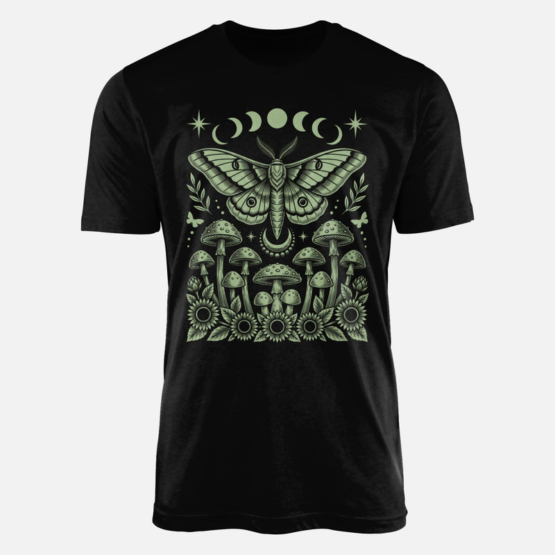 T-shirts: Mystic Moth with Mushrooms and Moon