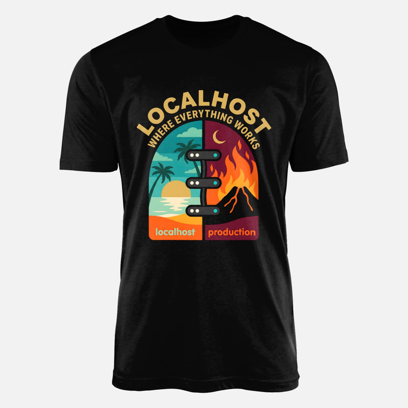 T-shirts: Localhost Where Everything Works vs Production