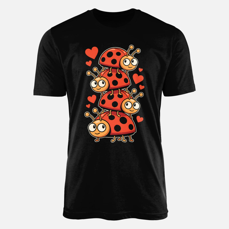 T-shirts: Kawaii Stacked Ladybugs with Hearts