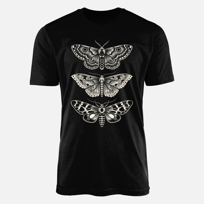 T-shirts: Vintage Three Moths Engraving