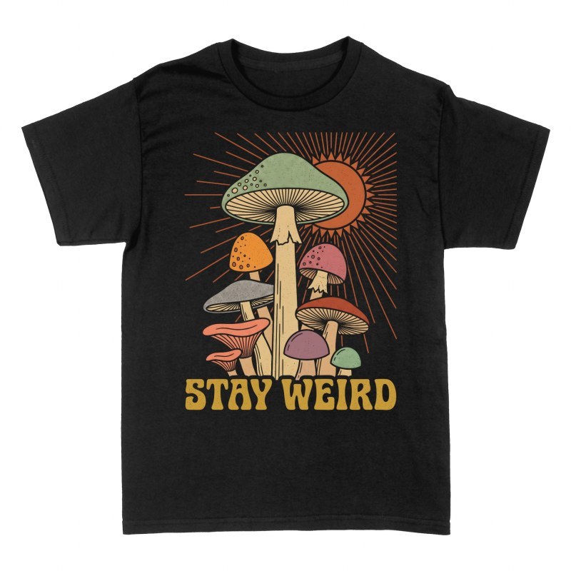T-shirts: Stay Weird Psychedelic Mushrooms Retro Sun