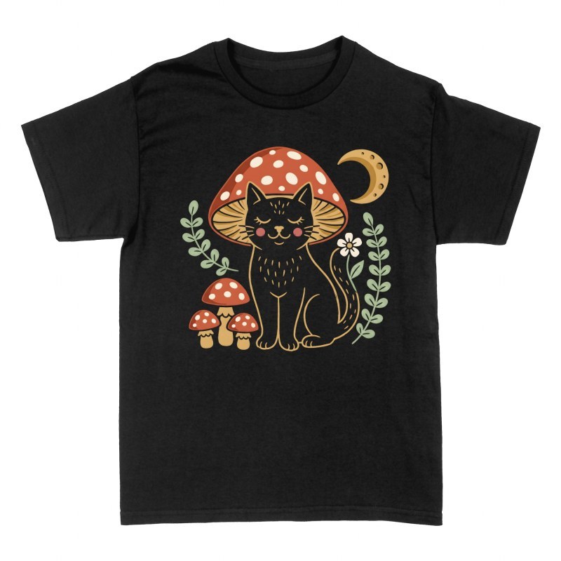 T-shirts: Black Cat Mushroom Hat