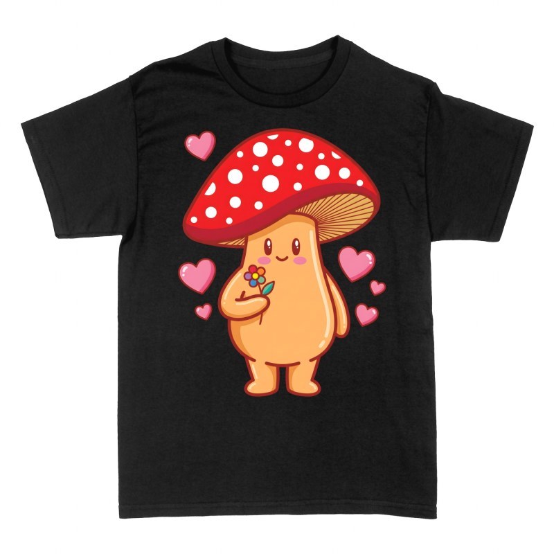 T-shirts: Kawaii Mushroom with Flower and Hearts
