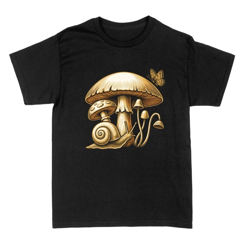T-shirts: Mushroom Snail and Butterfly Engraving