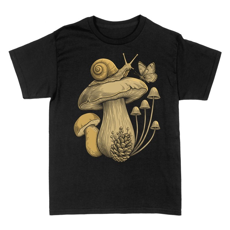 T-shirts: Mushroom with Snail and Butterfly