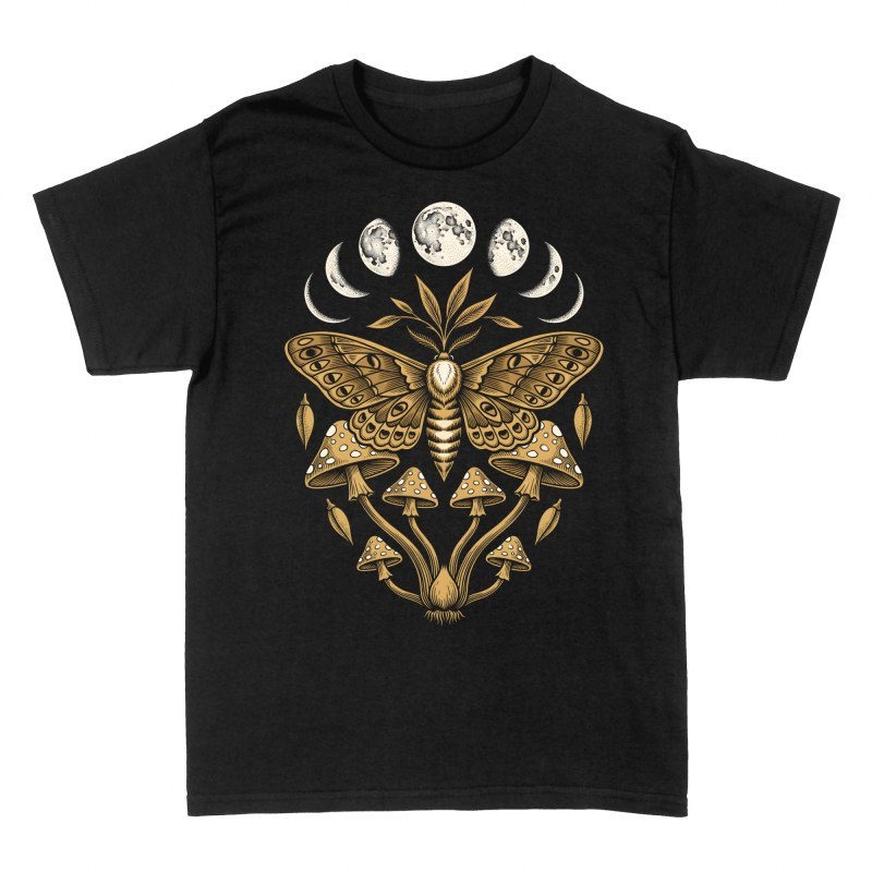 T-shirts: Mystic Moth with Moon Phases and Mushrooms