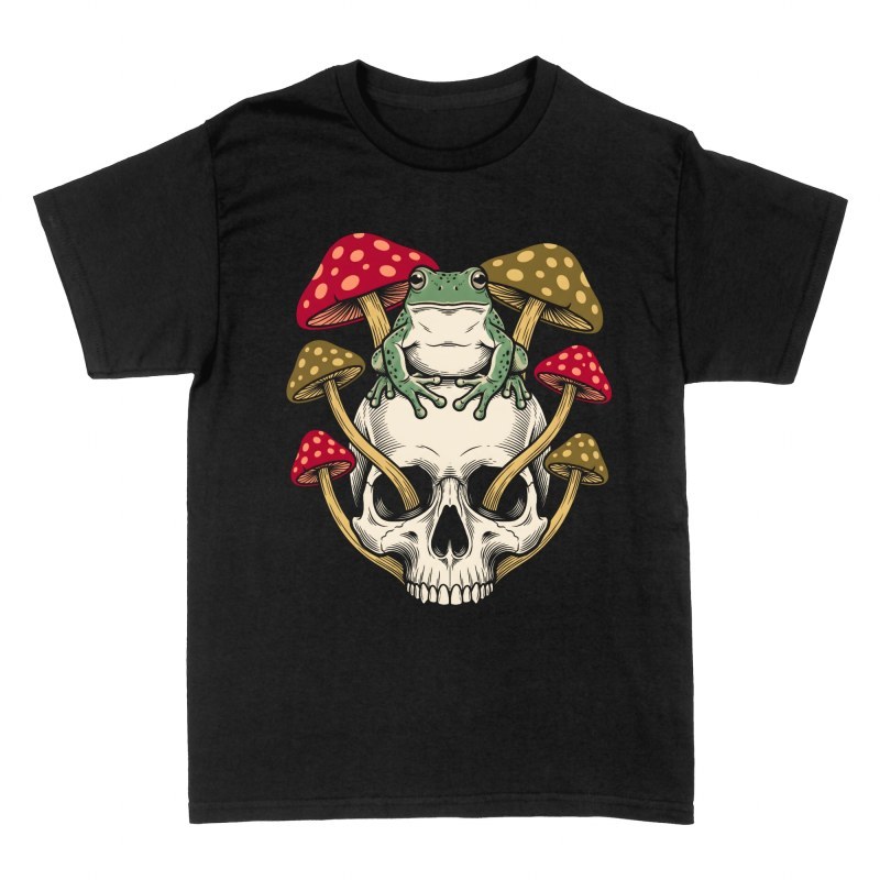 T-shirts: Frog on Skull with Mushrooms