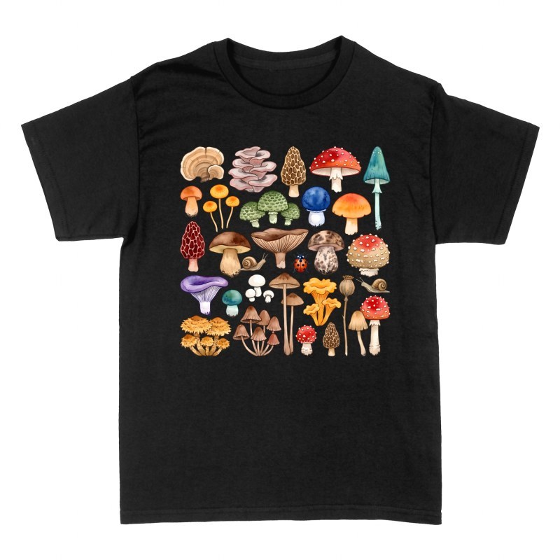 T-shirts: Botanical Mushrooms Pattern