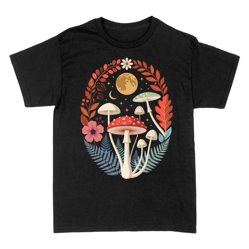 T-shirts: Mystical Mushrooms Under Full Moon