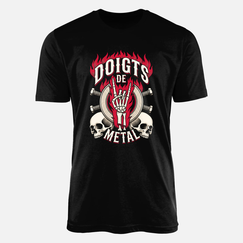T-shirts: Heavy Metal Skeleton Hand and Skulls