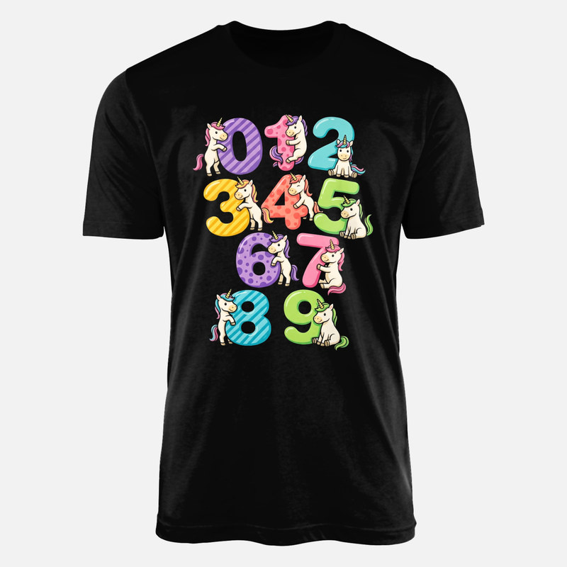 T-shirts: Numbers 0 to 9 with Cartoon Unicorns