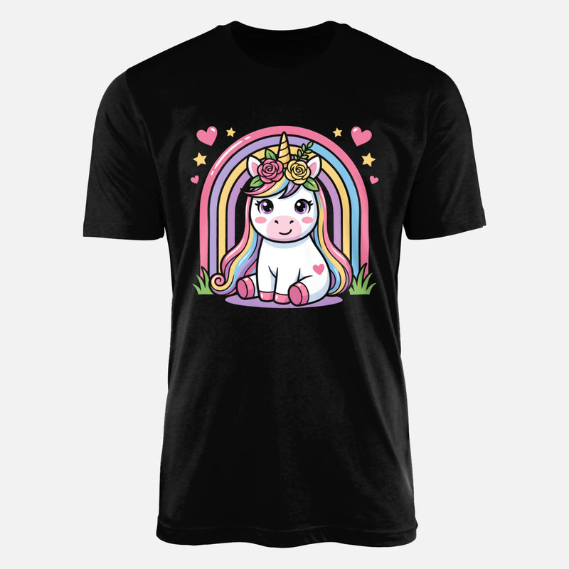 T-shirts: Sitting Kawaii Unicorn with Floral Crown