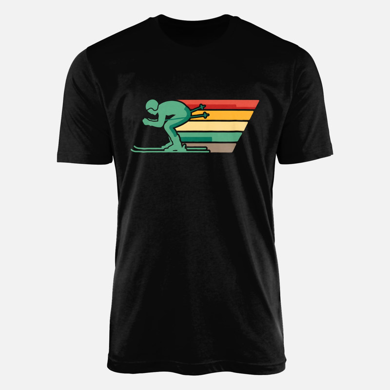 T-shirts: Downhill Skier with Retro Sunset Stripes