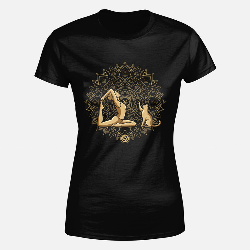 T-shirts: Yoga Woman and Cat with Mandala