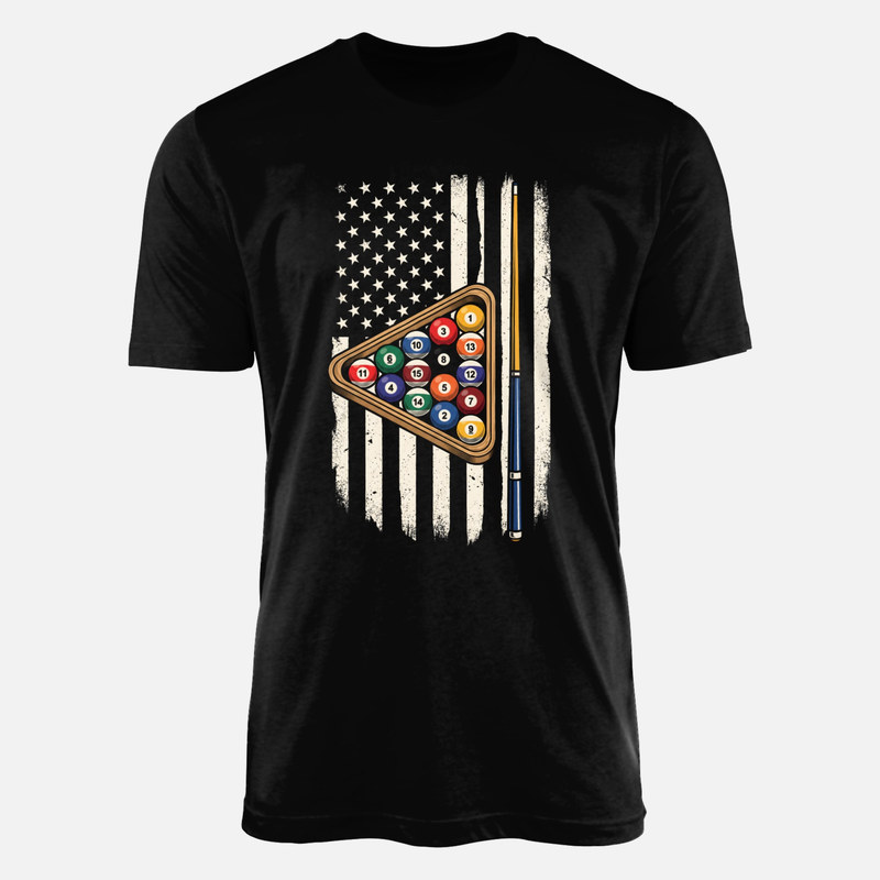 T-shirts: US Flag Pool Cue &amp; Billiard Balls