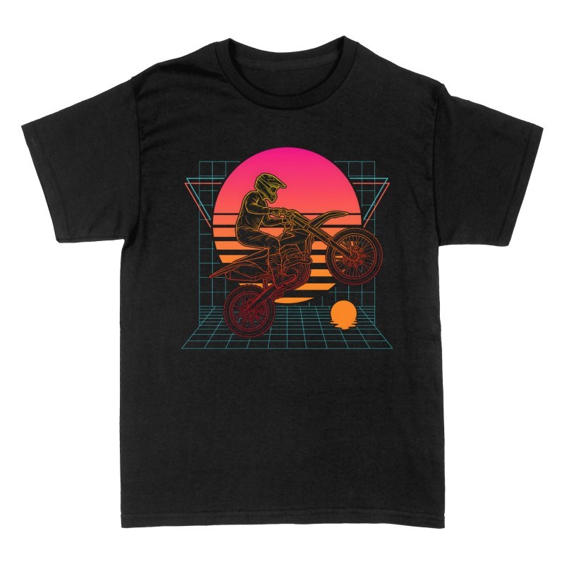 T-shirts: Retro Synthwave Motocross Wheelie
