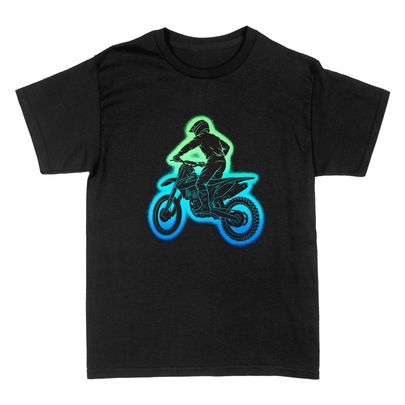 T-shirts: Neon Glowing Motocross Rider Silhouette
