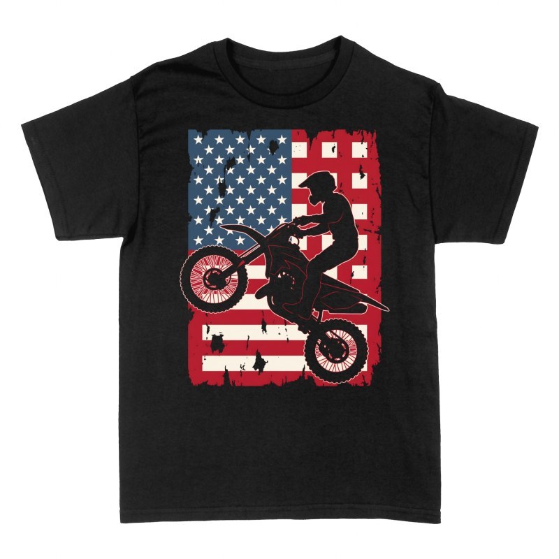 T-shirts: US Flag Motocross Wheelie Silhouette