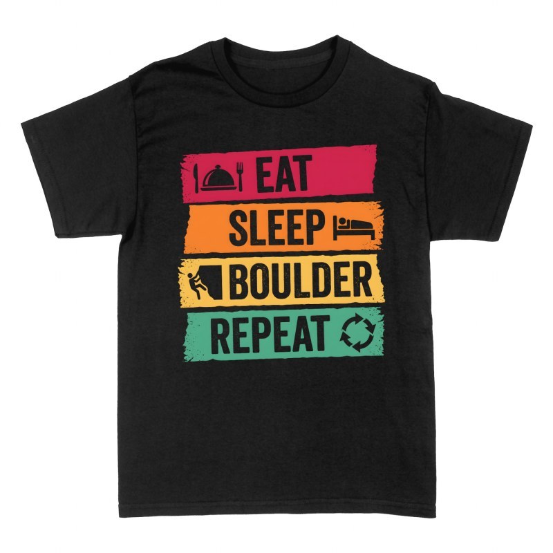 T-shirts: Eat Sleep Boulder Repeat Retro Routine