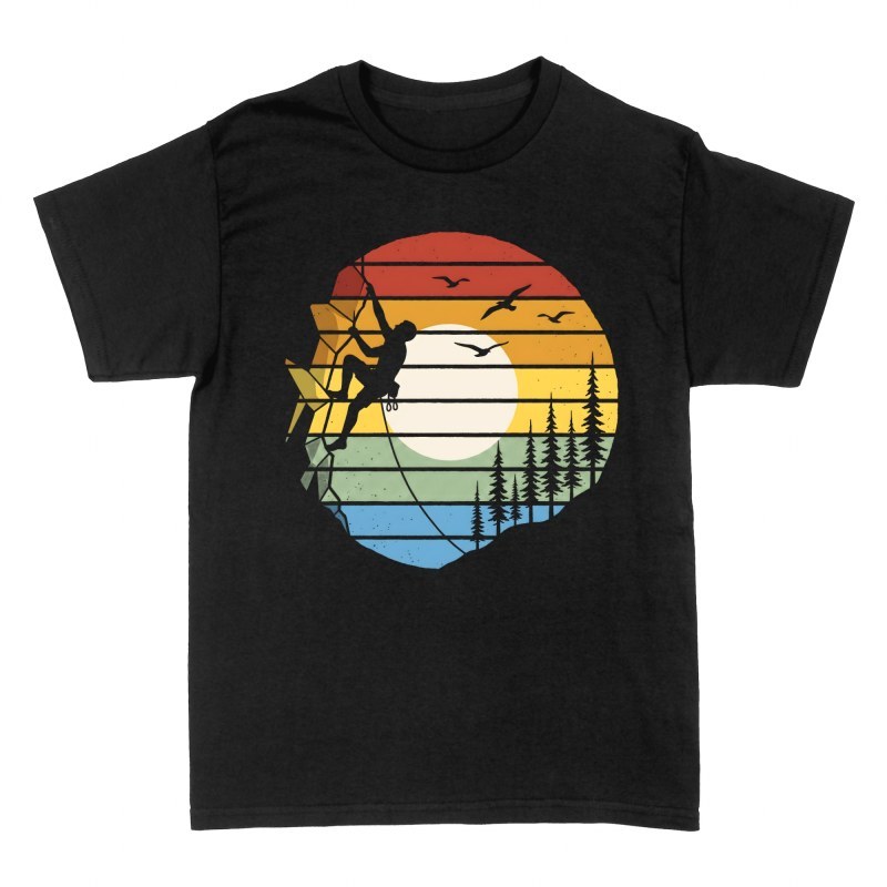 T-shirts: Retro Sunset Rock Climber Silhouette