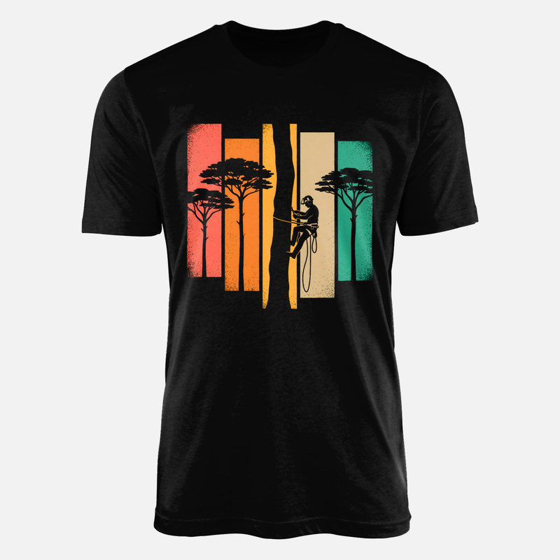 T-shirts: Arborist Climbing Tree Retro Stripes