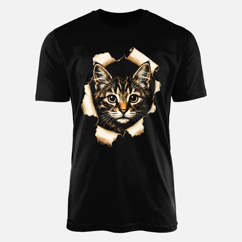 T-shirts: Tabby Cat Peeking Ripped Paper