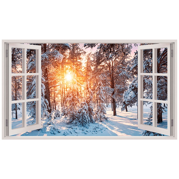 Wall Stickers: Snowy Forest Sunset Window