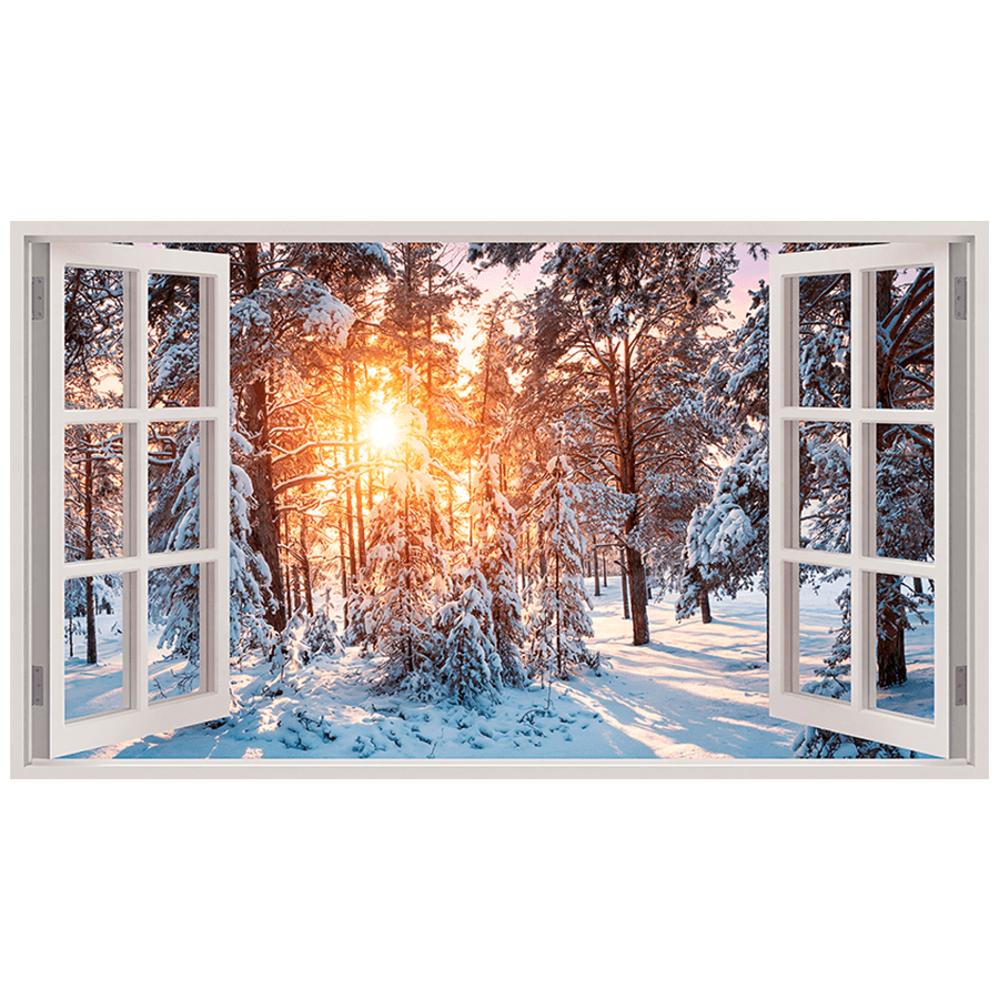 Wall Stickers: Snowy Forest Sunset Window