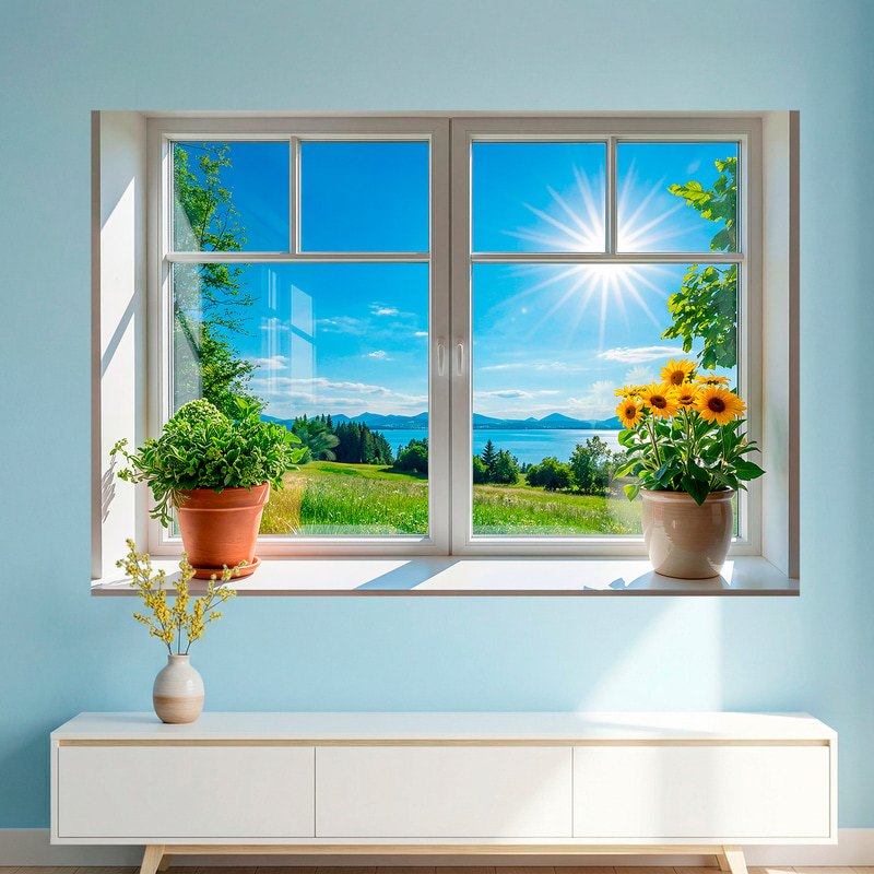 Wall Stickers: Window View of the Lake on a Sunny Day