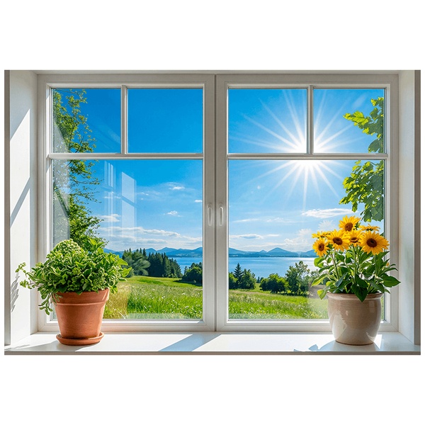 Wall Stickers: Window View of the Lake on a Sunny Day