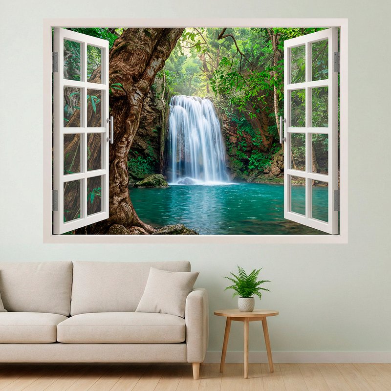 Wall Stickers: Window Waterfall Turquoise Lagoon