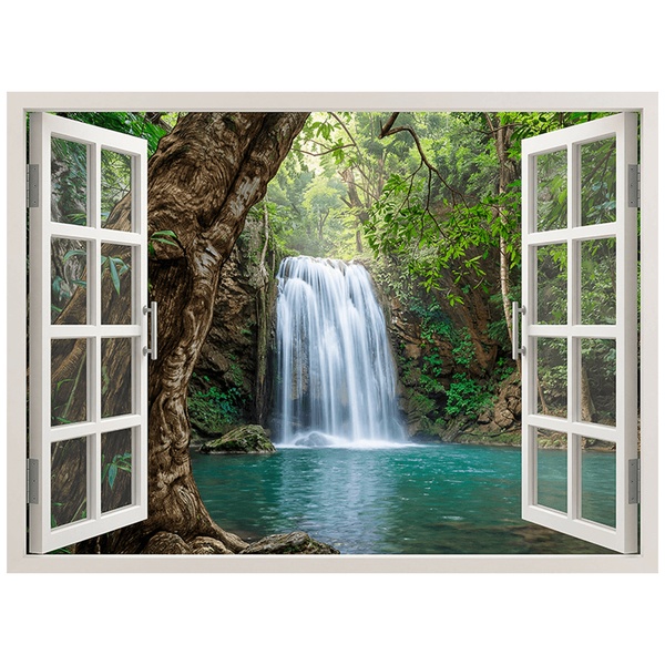 Wall Stickers: Window Waterfall Turquoise Lagoon