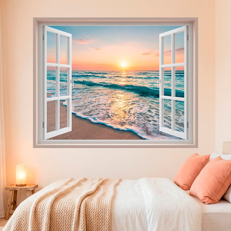 Wall Stickers: Sunset Beach View Window