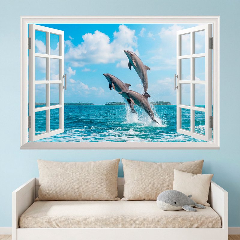 Wall Stickers: Jumping Dolphins Window