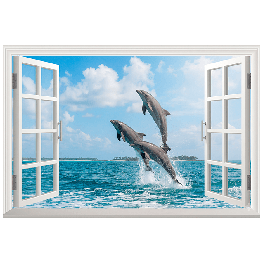 Wall Stickers: Jumping Dolphins Window