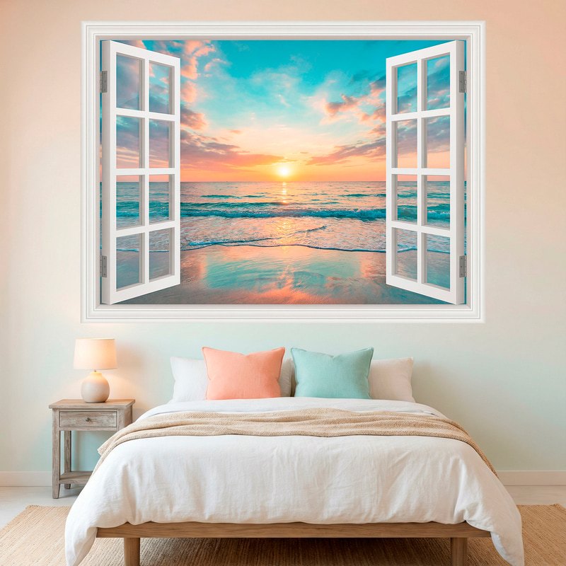 Wall Stickers: Sunset Ocean View Window