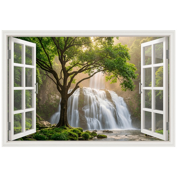 Wall Stickers: Forest Waterfall Bright View Window