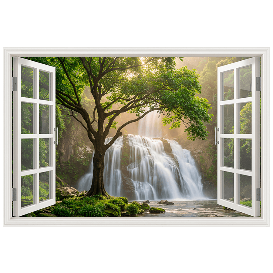 Wall Stickers: Forest Waterfall Bright View Window