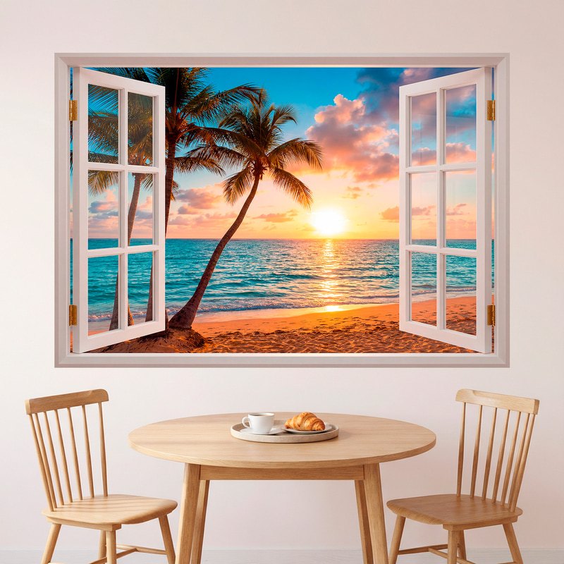 Wall Stickers: Tropical Sunset Palm View Window