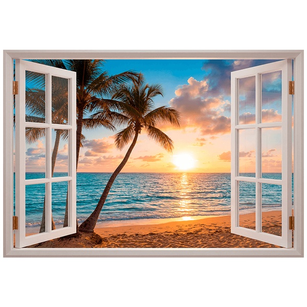 Wall Stickers: Tropical Sunset Palm View Window