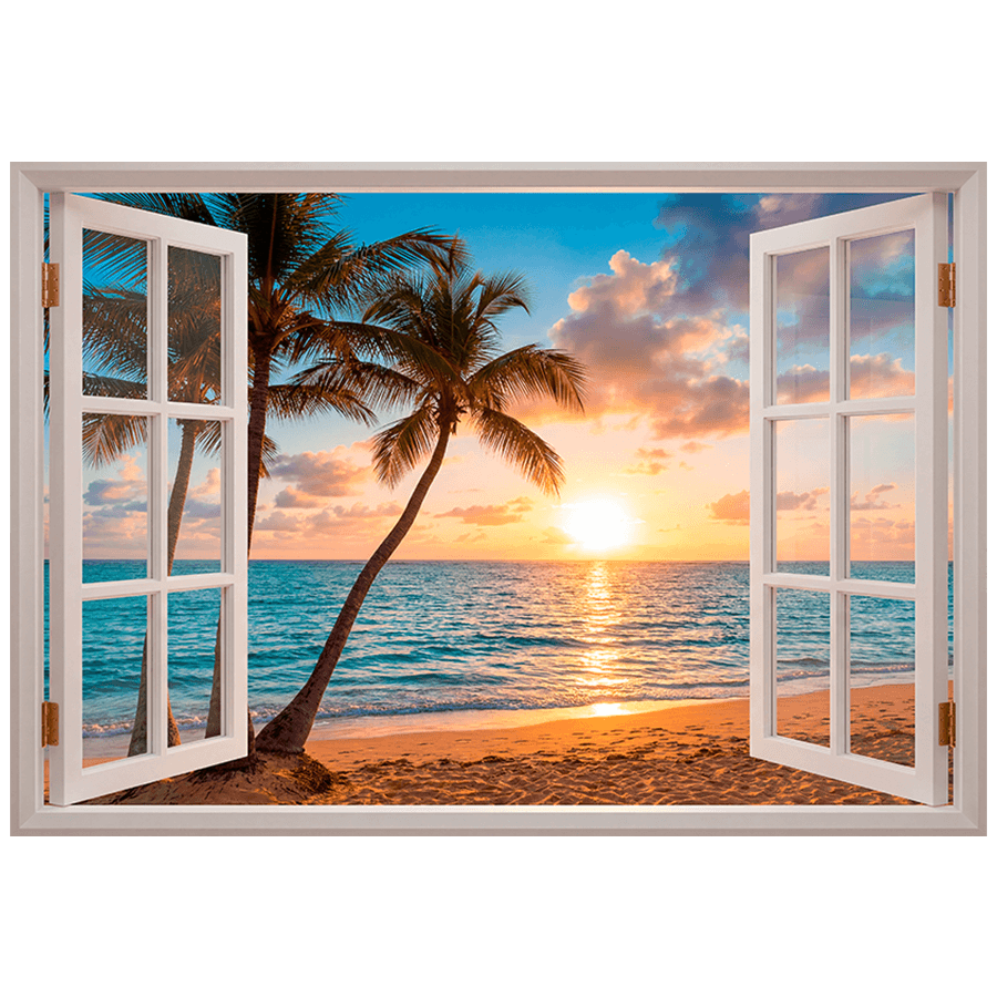 Wall Stickers: Tropical Sunset Palm View Window