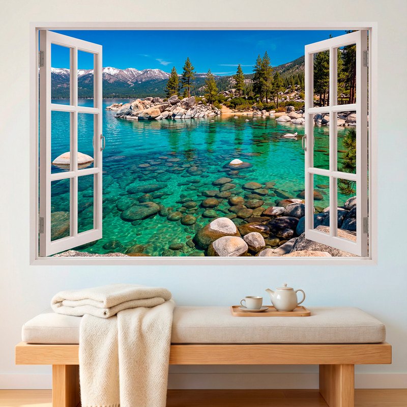 Wall Stickers: Turquoise Lake View Window