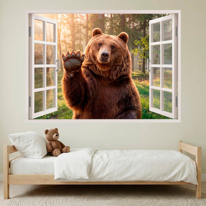 Wall Stickers: Waving Bear Window